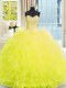 Dramatic Sleeveless Tulle Floor Length Lace Up Quinceanera Gown in Light Yellow with Beading and Ruffles