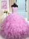 Superior Lilac Organza Lace Up Quinceanera Gowns Sleeveless Floor Length Beading and Ruffles and Sequins