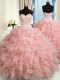 Fine Baby Pink Organza Lace Up Sweetheart Sleeveless Floor Length Vestidos de Quinceanera Beading and Ruffles