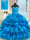 Baby Blue 15 Quinceanera Dress Military Ball and Sweet 16 and Quinceanera and For with Beading and Ruffles Sweetheart Sleeveless Lace Up