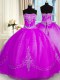 Floor Length Purple Vestidos de Quinceanera Organza Sleeveless Beading and Embroidery