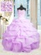 Latest Rose Pink Ball Gowns Organza Sweetheart Sleeveless Beading and Ruffles Floor Length Lace Up Sweet 16 Dresses