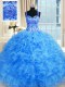 Baby Blue Ball Gowns Beading and Embroidery and Ruffles Ball Gown Prom Dress Lace Up Organza Sleeveless Floor Length