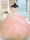 Spectacular Baby Pink Sleeveless Beading and Ruffles Floor Length Ball Gown Prom Dress