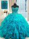 Sequins Ball Gowns Sweet 16 Dresses Baby Blue Sweetheart Organza Sleeveless Floor Length Lace Up