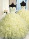 Yellow Sweetheart Neckline Beading and Ruffles Quinceanera Gown Sleeveless Lace Up