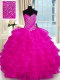 Dazzling Ruffled Floor Length Fuchsia Sweet 16 Quinceanera Dress Sweetheart Sleeveless Lace Up