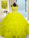 Floor Length Ball Gowns Cap Sleeves Yellow Sweet 16 Dresses Lace Up
