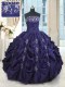New Style Pick Ups Dark Purple Sleeveless Taffeta Lace Up 15 Quinceanera Dress for Military Ball and Sweet 16 and Quinceanera