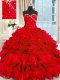 Wonderful Floor Length Ball Gowns Sleeveless Red 15th Birthday Dress Lace Up