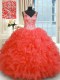 Free and Easy Coral Red Quinceanera Gown Military Ball and Sweet 16 and Quinceanera and For with Beading and Ruffles V-neck Sleeveless Zipper