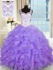 Sweetheart Sleeveless Sweet 16 Dresses Floor Length Beading and Appliques and Ruffles Lavender Organza