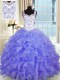 Gorgeous Purple Ball Gowns Beading and Appliques and Ruffles Ball Gown Prom Dress Lace Up Organza Sleeveless Floor Length