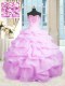 Trendy Organza Sweetheart Sleeveless Lace Up Beading and Ruffles Quinceanera Gowns in Lilac