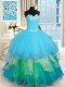 High End Sweetheart Sleeveless Quinceanera Gown Floor Length Beading and Ruffled Layers Multi-color Organza