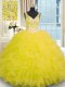 V-neck Sleeveless Zipper Sweet 16 Dresses Yellow Organza