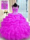 Smart Straps Sleeveless Zipper Quince Ball Gowns Fuchsia Organza