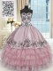 Pink Sleeveless Floor Length Beading and Embroidery and Ruffled Layers Lace Up Quinceanera Dress