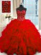 Extravagant Red Lace Up 15th Birthday Dress Beading and Ruffles and Sequins Sleeveless Floor Length