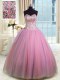Sweetheart Sleeveless Lace Up Quinceanera Gown Rose Pink Organza