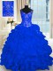 Pick Ups Ball Gowns Sleeveless Royal Blue Quinceanera Gown Brush Train Lace Up