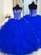 Superior Royal Blue Lace Up Sweetheart Beading and Ruffles 15 Quinceanera Dress Organza Sleeveless