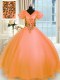 Discount Short Sleeves Organza Floor Length Lace Up 15th Birthday Dress in Orange with Appliques