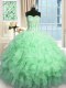 Comfortable Sleeveless Beading and Ruffles and Sequins Lace Up Quinceanera Gown