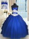 Flare Royal Blue Organza and Taffeta and Tulle Lace Up Sweetheart Sleeveless Floor Length Quince Ball Gowns Beading and Lace and Appliques and Ruffles and Pick Ups