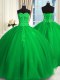 Green Sleeveless Floor Length Appliques and Embroidery Lace Up 15 Quinceanera Dress