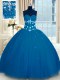 Sexy Sweetheart Sleeveless Tulle Quinceanera Gowns Appliques Lace Up