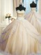 With Train Ball Gowns Sleeveless Champagne Sweet 16 Quinceanera Dress Court Train Lace Up