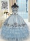 Hot Selling Organza and Taffeta Sweetheart Sleeveless Lace Up Beading and Embroidery and Ruffled Layers Quinceanera Dresses in Light Blue