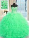 Smart Apple Green Ball Gowns Sweetheart Sleeveless Tulle Floor Length Lace Up Beading and Ruffles Sweet 16 Dress