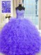 Noble Lavender Lace Up 15th Birthday Dress Beading and Ruffles Sleeveless Floor Length