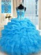 Baby Blue Zipper Straps Beading Quinceanera Gowns Organza Sleeveless