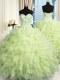 Spectacular Sleeveless Floor Length Beading and Ruffles Lace Up Sweet 16 Dresses with Yellow Green