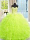 Yellow Green Strapless Lace Up Beading and Ruffles Quinceanera Gown Sleeveless