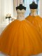 Sweetheart Sleeveless 15 Quinceanera Dress Floor Length Beading and Sequins Rust Red Tulle