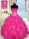 Hot Pink Sleeveless Beading and Appliques and Ruffles Floor Length Quince Ball Gowns