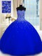 Stylish Sleeveless Floor Length Beading Lace Up Quinceanera Gowns with Royal Blue
