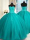 Ball Gowns Quinceanera Dress Teal Sweetheart Tulle Sleeveless Floor Length Lace Up