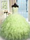 Latest Sequins Floor Length Yellow Green 15 Quinceanera Dress Sweetheart Sleeveless Lace Up