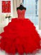 Pretty Floor Length Wine Red Quinceanera Gowns Organza Sleeveless Beading and Ruffles