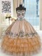 Orange Taffeta Lace Up Quince Ball Gowns Sleeveless Floor Length Beading and Embroidery and Ruffles