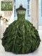 Charming Floor Length Lace Up Ball Gown Prom Dress Green for Military Ball with Beading and Pick Ups