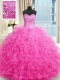 Nice Hot Pink Quince Ball Gowns Military Ball and Sweet 16 and Quinceanera and For with Beading and Ruffles Sweetheart Sleeveless Lace Up
