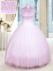 Classical High-neck Sleeveless Quinceanera Gowns Floor Length Beading Lilac Tulle