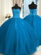 Sleeveless Floor Length Appliques and Embroidery Lace Up 15 Quinceanera Dress with Teal