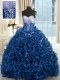 Beading and Ruffles Quinceanera Gown Navy Blue Lace Up Sleeveless With Brush Train
